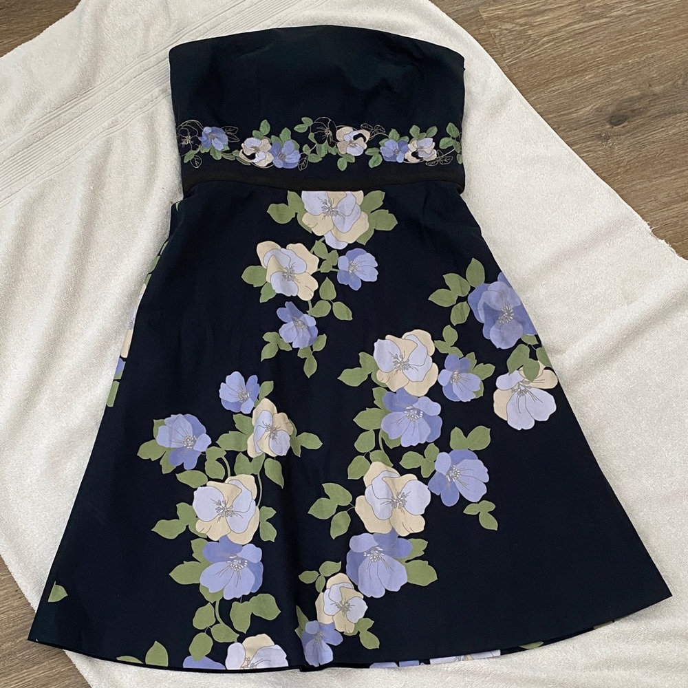 Ann Taylor Strapless Dress - Black with Purple Floral